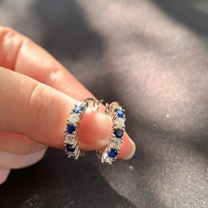 NWOT  Blue and White Crystal Hoop Earrings